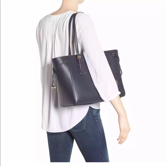 Michael Kors Voyager Leather Tote Shoulder Bag Admiral Blue Navy - Picture 6 of 16